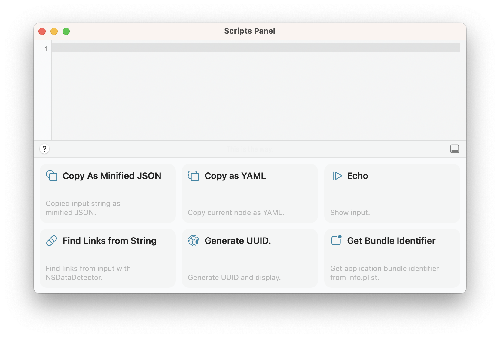 Screenshot of Scripts Panel of OK JSON